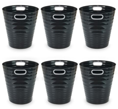 Waytex Lot 6 Poubelles de bureau noires - Corbeilles à papier en plastique design moderne pour bureau, chambre, salle de bain – Contenance 12,5L – Couleurs Noir