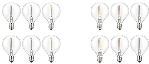Bcowtte 12 Stück G40 LED Licht Glühbirnen, E12 Schraube Sockel Bruchsichere LED Globe Licht Glühbirnen für Solar Lichter Ketten Warmweiß