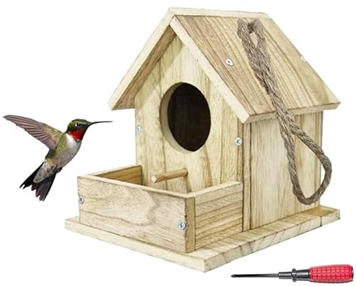 Nistkasten Vogelhaus Meisenkasten Rotkehlchen Vögel Futterhäuschen Holz Aufhängen Wetterfester DIY Birds Käfig für Meisen Kleinvögel Futterbox Hängen Nesträuberschutz Dachtraufe 12x17x17cm