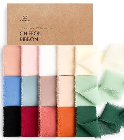 Vitalizart Chiffon-Seidenband, handgefertigt, ausgefranste Fransen, umweltfreundlich, für Hochzeitseinladungen, Brautsträuße, Geschenke, Verpackung, Schleifen, Urlaub, Dekoration, 30 Meter