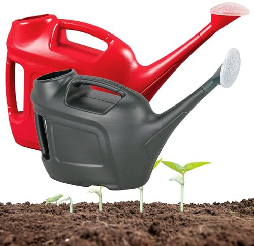 6L Slimline Watering Cans Red/Green Plastic Watering Can With Rose Head Garden Plants Indoor & Outdoor Water Sprinkler For Easy Pouring & Better Control (Red, 2 x 6L Watering Cans)