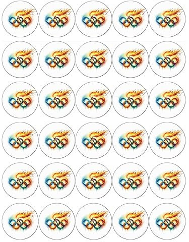 30 Olympics Torch Logo Cupcake Toppers Edible Wafer Paper Fairy Cake Toppers Celebration Cake Decorations