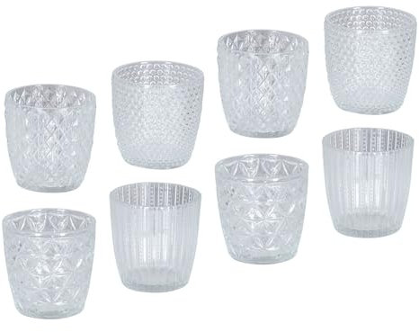 levandeo Lot de 8 photophores - Hauteur : 7,5 cm - Verre transparent - Photophore rétro - Décoration de table