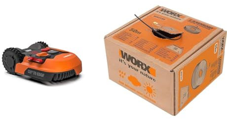 Worx Landroid WR141E Robotic Lawnmower for Medium Gardens up to 500m2 - Automatic, WiFi-Connected & WA0184 Boundary Wire for Landroid Robotic Lawnmower - 50 m Sturdy Boundary Cable for Limiting