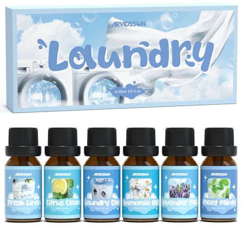 ARVIDSSON Laundry Collection Essential Oil Set, Natural Clean Essential Oils for Diffuser, Use with Wool Dryer Balls - Fresh Linen, Citrus Clean, Laundry Day, Chamomile Bliss, Lavender Field, Minty