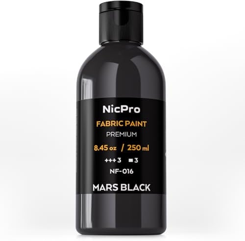 Nicpro pintura textil negro, 250 ml pintura textil permanente y lavable, suave pigmento no tóxico pintura para tela, artesanía, camisetas, zapatos de cuero jeans bolsas de lona