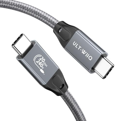ULT-WIIQ 240W PD 3.1 Câble USB C vers USB C 3.2 Gen 2x2 Charge Rapide 20Gbps Haute Vitesse Transfert de Données 4K@60Hz Vidéo Nylon Tressé Câble USB C pour iPhone 15 Pro MacBook Samsung 0,3M