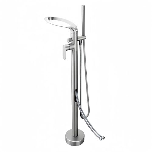 Freistehende Badewannenarmatur Wasserfall, Freistehende Wannenarmatur Messing 360° Schwenkbar Badezimmerarmatur Bodenmontage Mit Handbrause Für Wanne, Freistehende Wannenarmatur (chrom-B)