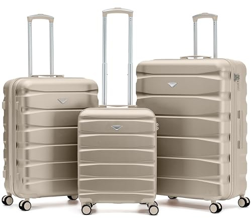 Flight Knight Kofferset 3 Teilig Leicht Gross XL Check In Koffer Mit Handgepaeck 55x40x20cm Fuer Ryanair Priority easyJet Jet2 Kabinenkoffer ABS Hartschale Spinner TSA Schloss