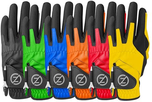 Zero Friction Herren-Golfhandschuh aus Synthetik, universelle Passform, Einheitsgröße (6 Stück), auf der linken Hand getragen, Mehrfarbig