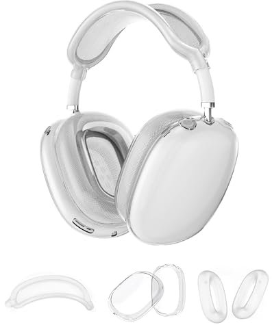 Pabbyeey 3 In 1 Clear Hülle für Apple AirPods Max,TPU Transparent Case für AirPods Max,Weiche Ohrpolster Schutz Abdeckungen+Transparent Hülle+Kopfband Abdeckung,Anti-Kratzer & Anti-Staub(klare Farbe)