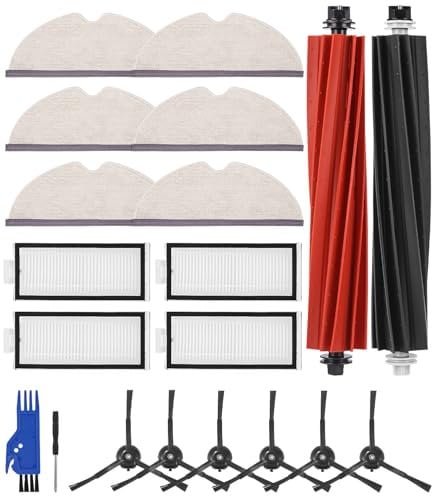 SOBEAU Kit d'accessoires pour Roborock Q5 Pro+/Q5 Pro/Q8 Max+/Q8 Max Aspirateur, Pièces de Rechange - 2 Brosse Principale, 4 HEPA Filtres, 6 Chiffons de Nettoyage, 6 Brosses Latérales
