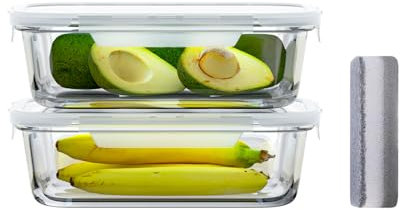 Bstask Meal prep Boxen, Set of 2 Glasschüssel mit Deckel, Frischhaltedosen Glas mit Deckel for Storing Food for Freezer, mit verstärktem Deckel, BPA-Free, 100% Auslaufsicher, Reusable - 1040ML