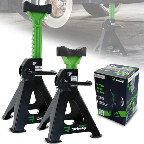 DRIVEUPTOOLS Cavalletti Auto 3T con Tampone in Gomma | Set di 2 Cavalletti Stabilizzatori | Altezza Sollevamento 28-42 cm | Supporto Auto | 3 Tonnellate (6600 lbs) | Cavalletti per Assi (x2)