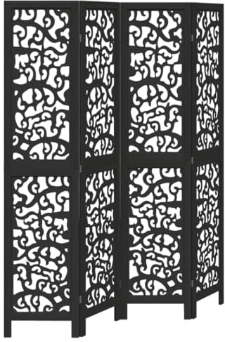 vidaXL Room Divider 4 Panels Black Solid Wood Paulownia