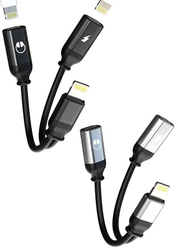 Adapter Jack Lightning auf Kopfhörer, Ladegerät, Kabel 2 in 1 (2 Stück) für Apple iPhone 11 12 13 14 Pro Dual Audio Anschluss für iPad Kopfhörer AUX Auto Zubehör Musik Splitter