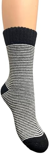 Jess & Lou Ribbed Socks Cosy Warm Fluffy Soft Wool Blend Colourful Pattern Loungewear Cute Design (UK, Alpha, One Size, Regular, Regular, Black Stripe)