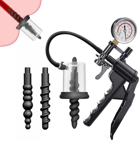 Hmxseu Silikon Analplug 3 Stück Buttplug mit Vakuum Pussy Pump Anus Vagina Sauger Manuelle Analpumpe Prostata Massaager Anus Dilatator SM Extrem Masturbator Sex Toys für Frauen Männer(ZD-90-05-B1)
