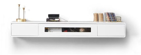 HHCTEBEC Schwebender Tv-StäNder, Wandmontierter Tv-Schrank Aus Massivholz mit GlastüR Und Schublade Moderner Medien-Tv-Konsolentisch Entertainment-Center für Wohnzimmer Schlafzimmer,D,160CM