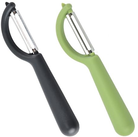 peiqiup Universal Peeler (2 Pcs), 2 P Shape Stainless Steel Peeler, Vegetable Peeler with Non-Slip Handle, Stainless Steel Blade, Vegetable Fruit Carrots, Black+Green