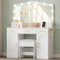 Hzuaneri Schminktisch mit großem Spiegel und Led-Beleuchtung, Schminktisch mit Hocker mit Stecker und Föhnhalter, große Tischplatte 108 cm, mit 5 Schubladen und 2 Schranktüren, Weiß DT41603XEU