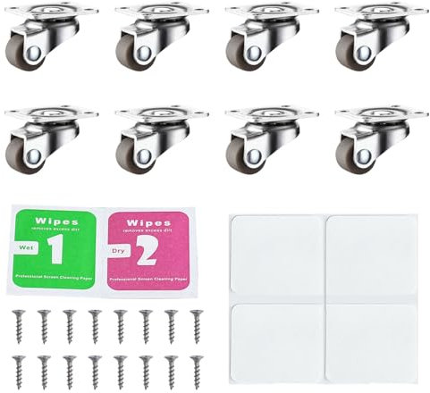 Jortmrd 8 Stück Möbelrollen 12mm Lenkrollen 360 Grad Kleine Gummi Rollräder mit Stahloberplatte Transportrollen Geräuschlos Mini Räder für Kleine Möbel, Tisch, Kabinett, Wagen (Braun)