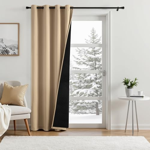 MIULEE Thermovorhang Ösen, Kälte Hitzeschutz, Beige 200x100 cm 1 Stück | Doppellagiger Blickdichter Thermovorhang mit Ösen, Kälte Hitzeschutz, Lärmdämmung und Verdunkelung