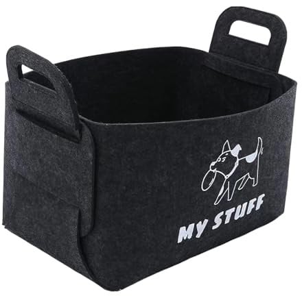 Cunegra Puppy Toy Storage Box Dog Toy Basket with Handle Large Dog Toy Box Collapsible Storage Basket for Organizing Pet Toys Blankets Leashes Food 38cm x 25cm x 22cm