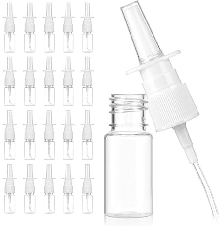 PUERFOCA 20 Pcs Nasal Spray Bottle, 10ml Refillable Empty Nose Mist Sprayer, Clear Small Spray Bottles, for Nose Cleaning and Rhinitis Care, Saline Essential Oils, Home and Travel Use