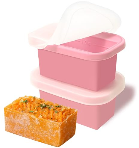 Pinke Silikon Gefrierform mit Deckel – 1-Cup tragbare Silikonform für Suppe & Soße – auslaufsicher, stapelbar, BPA-frei, ideal für Meal Prep zu Hause (2er-Set)