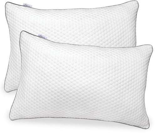 Aamira Shredded Memory Foam Bed Pillows 2 Pack 70x45cm, Orthopaedic Neck & Shoulder Support, Hypoallergenic, Adjustable Height, Removable Washable Bamboo Cover, Ideal for Stomach, Back & Side Sleepers