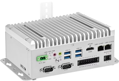 SJRC Mini PC Fanless Core i5-8265U, Industrial DIN Rail Mini Computer 2 COM RS232/RS485/422 Port, Dual Gigabit RJ45 LAN, Micro Desktop PC HD, 16-pin GPIO, Barebone NO RAM NO SSD