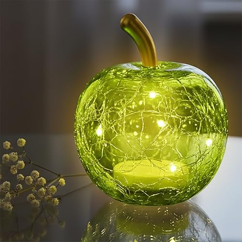 Spetebo LED Glas Disco Apfel, 7 cm, grün | Discokugel Optik, Timer-Funktion, Drahtlichterkette, Batteriebetrieben, Tisch Lampe