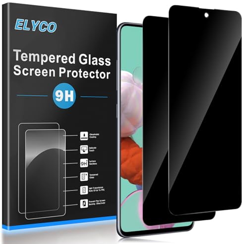 ELYCO Cristal Templado Antiespia para Samsung Galaxy A51 5G, 2 Piezas | Protectora de Pantalla Privacidad, 9H Dureza Cristal Templado, Anti-Rasguños, Sin Burbujas