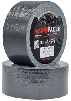 NASTRO FACILE 1PCs Telato Nastro Telato Grigio Nero 50mm x 25mt,Nastro Americano, Duck Tape, Impermeabile Alta Aderenza, Strappabile a Mano, Multiuso per Casa Auto Riparazioni Fai da Te