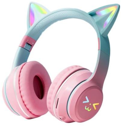 Katzenohr-Kopfhörer, -Headset mit Katzenohren - Faltbare kabellose Over-Ear-Kopfhörer | Kabellose Kopfhörer mit LED-Beleuchtung und Mikrofon für Geschäftsreisen, Mai
