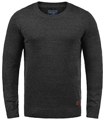 Blend BHLars Herren Strickpullover Feinstrick Pullover mit Rundhals-Ausschnitt Baumwollmischung Regular fit, Größe:L, Farbe:Charcoal (70818)