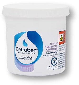 Cetraben Flare Up Overnight Ointment, Relieves Dry, Itchy & Eczema-Prone Skin, Rich Formulation for Intense Hydration, Protects Skin from Irritants, For Overnight Use, Fragrance Free, 1 x 120g