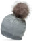 Caspar MU188 Damen Fein Strick Glitzer Strass Winter Mütze mit Fellbommel, Farbe:grau, Größe:One Size
