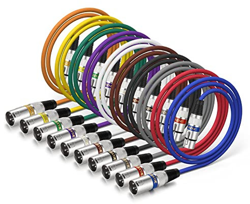 EBXYA Cable XLR 1M 10-Pack Micrófono Cables de plomo de color de parche - Cable balanceado de conector XLR macho a hembra