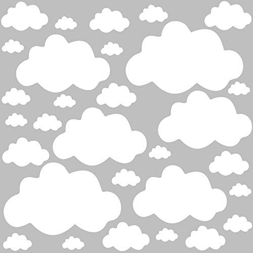 PREMYO 30 Wolken Wandsticker Kinderzimmer Mädchen Jungen - Wandtattoo - Wandaufkleber Selbstklebend Weiß