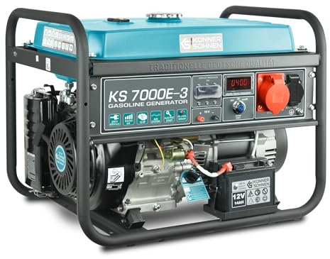 Generatore a benzina KS 7000E-3 5500 W per utenze trifase (400V),con avviamento manuale/elettrico,protezione da cortocircuito, LED display, avvolgimento in rame, EURO 5