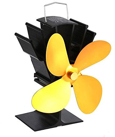 4-Blade Heat Powered Stove Fan, Silent Operation - Eco Friendly Fan for Wood Burning, Log Burner, Fireplace (1Pcs, Gold)