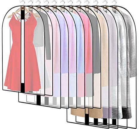 12PCS Housses de Vêtements avce Zip, Anti Poussière Etanche Mite Humidité, Anti-Poussière Housses de Protection Transparentes pour Chemise Costumes Manteaux Clothes Covers Sac de Vêtement
