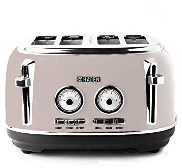 Haden Jersey Putty Retro 4 Slice Toaster - 4 Slot Toaster with Dual Control & Adjustable Browning - Stainless Steel Housing - Essential Kitchen Appliance