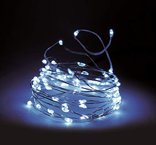 Draht Lichterkette 160 LED mit Timer und 8 Funktionen - kalt weiß - Micro Lichterkette mit Batterie Betrieb für Innen und Außen