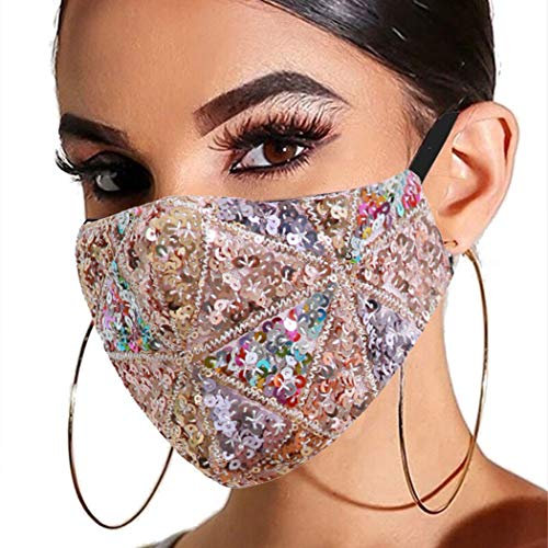 Gortin Pailletten Mundschutz Waschbar Glitzer Atmungsaktiv Wiederverwendbare Staubdicht Dekorative Party Zubehör Filter Zubehör für Frauen Mädchen (Gold)