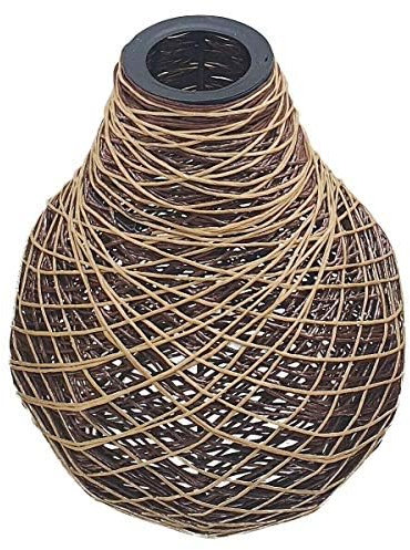 Lampenschirm aus Bambus-Rattan, handgefertigt, einfach anzubringen, Retro, industrielle Deckenbeleuchtung, Lampenschirm, Hängeleuchte, für Küche, Esszimmer, E27, inklusive Reduzierplatte (Rund)