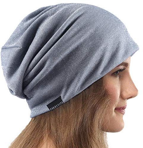 VECRY Damen Slouchy Mütze Dünne Sommer Schädelkappe Turban Sanft Schlafen Chemo Strickmützen (Funkeln Grau)