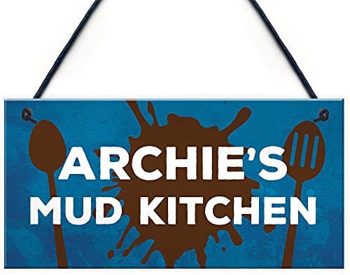 RED OCEAN Personalised Hanging Mud Kitchen Sign For Garden Play House Gift For Kids Children